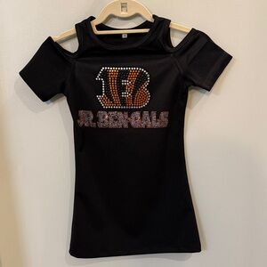 Custom made Black Jr. Bengals Cold Shoulder embellished girls dress small 6/7